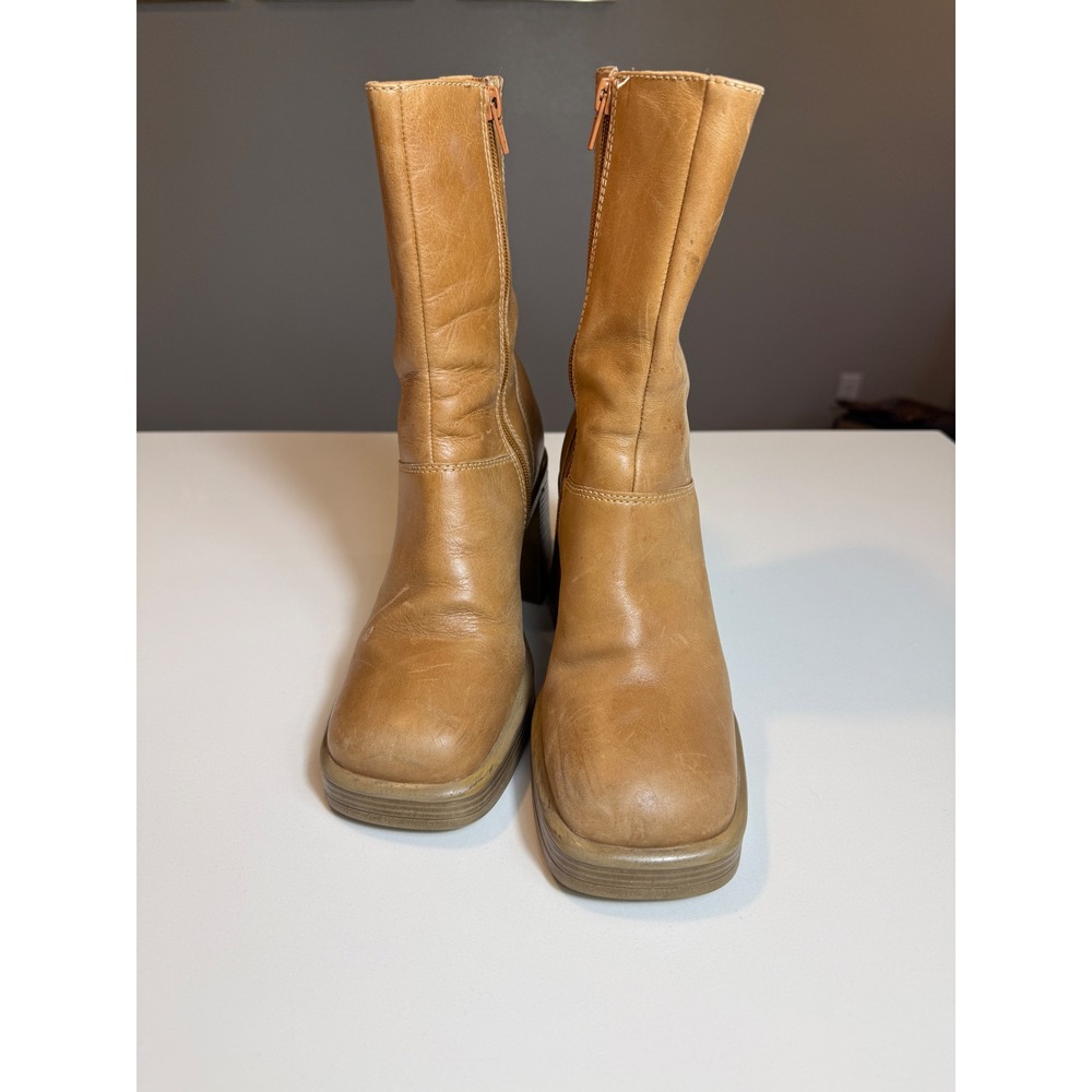 Steve Madden Fantsie Leather Tall Boots Tan Brown Block Heel Size 8M